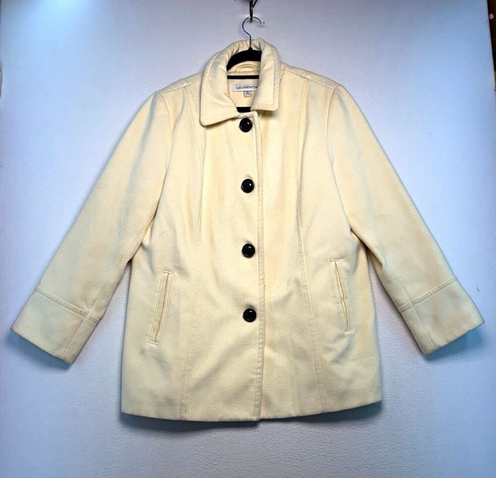 Liz Claiborne Women's Ivory Button Front Lined Short Jacket XL Classic minimal ￼
